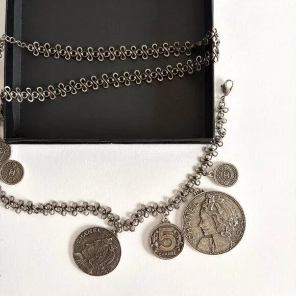 CHANEL 2003 ARCHIVE SILVER COINS NECKLACE BELT - Picture 2 of 10
